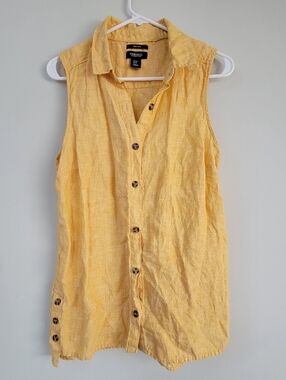 Jones & Co. Linen Button Up Tunic Top Women's Size M Beach Coastal Relaxed Boho